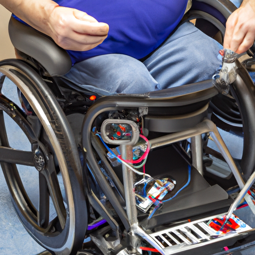 אדם המתאים אישית את כיסא הגלגלים החשמלי שלו עם אביזרים שונים